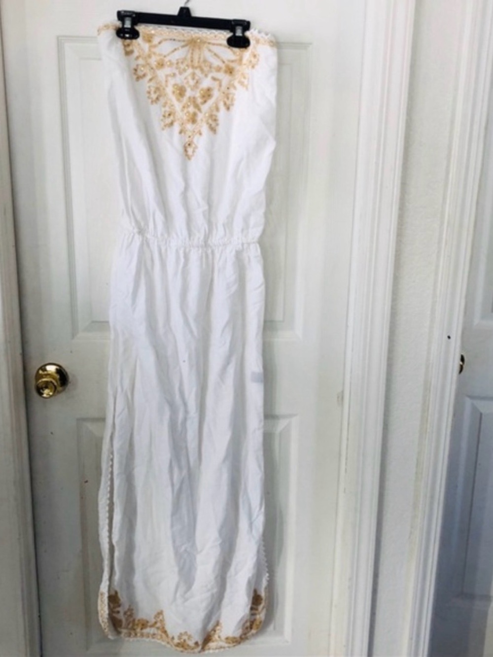Cynthia Rowley white strapless embroidered beaded lightweight dress Size large